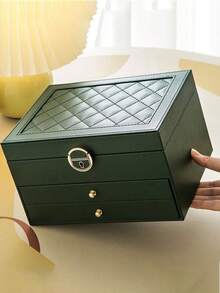 1pc 3-Tier High Capacity Jewelry Box, Luxury Lockable Jewelry Organizer With Stackable Drawers, Suitable For Storing Necklaces, Earrings, Rings, Bracelets, Watches And Other Accessories, An Ideal Holiday Gift - Multicolor - View 7