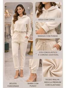 Women's 2-Ply Fleece Tracksuit Set, Winter Fashion, Cold Weather. - 米白色 - 查看 4