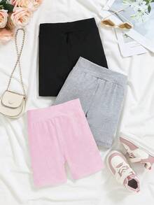 3pcs Girls Casual Heart Pattern Leggings, Comfortable, Spring/Summer/Autumn - Pink - View 2