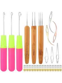 3pcs Crochet Hook Needles, 3pcs Dreadlock Hook Needles (0.75mm), Hair Extension Tools With Hair Ties And Dreadlock Locking Tools, Hair Styling Accessories - Multicolor - View 8
