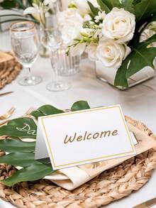 100 thẻ ghi tên bàn viền nhũ vàng, thích hợp dùng làm nhãn bàn tiệc buffet, thẻ ghi tên chỗ ngồi trong tiệc cưới. - vàng trắng - Xem 2