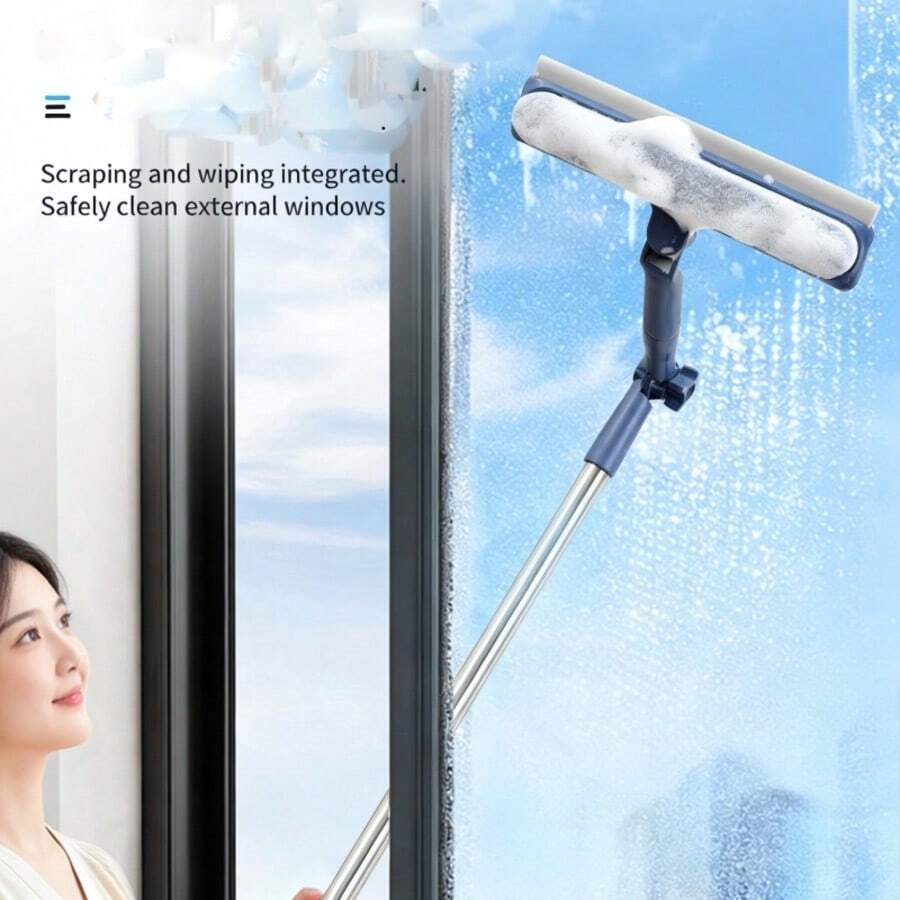 Extended Handle Double-Sided Window Cleaning Tool, Home High-Rise Window Exterior Cleaning Hands-Free Cleaner, Includes Small Brush For Cleaning Window Crevices, Convenient Cleaning Assistant - Rotatable Glass Cleaner - View 1