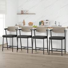 Taburete de bar con respaldo de madera y reposapiés,Trona de bar acolchada,marco metal,Taburete de cocina con reposabrazos,Silla de comedor industrial para isla de cocina, encimera - Gris - Ver 2