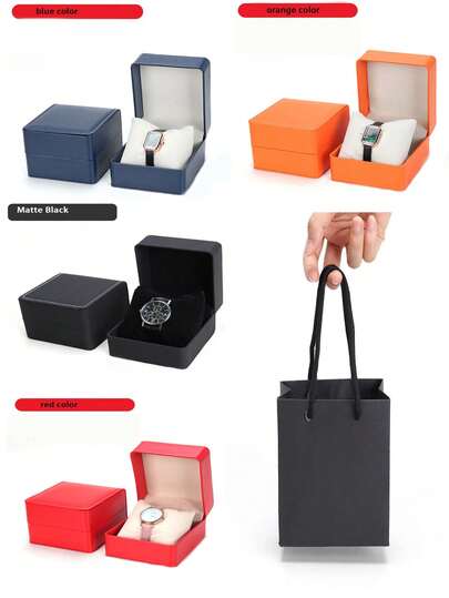 1pc Single Watch Box, Luxury PU Leather Watch Display Storage Case, Suitable For Smartwatches And Most Watches, Fashion Minimalist Style, Matte Black, Unisex, Great For Daily Storage, Travel, Display, Gift Giving For Birthday, Holiday