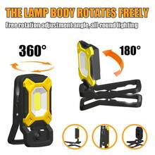Rechargeable LED Work Light With Clip, Portable Floodlight, 360° Rotatable Site Lighting, Suitable For Outdoor Camping, Car Repair, Fishing, Factory Workshop - Yellow - View 6