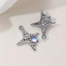 9件/套随机水钻星星、月亮、心形吊坠，Y2K风格DIY项链、手链饰品配件 - 藍色 - 查看 9