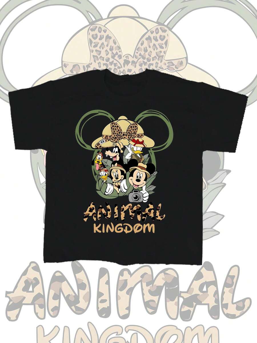 T-shirts d'été pour hommes Disney, Mickey Mouse, Minnie Mouse et Animaux, finition vieillie, coupe une pièce, pur coton, confortables et respirants, style streetwear décontracté, col rond ; une marque de mode de haute qualité, le cadeau surprise idéal pour la famille et les amis. - Noir - Voir 1