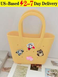 Children Silicone Solid Color Flower Hollow DIY Detachable Handbag Mini Rubber Tote Bag Small Rubber Beach Bag For Kids(Random Pattern) - Nhiều màu - Xem 12
