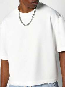 SUMWON Men's Boxy Crop Short Sleeve Sweatshirt Crew Neck Oversized Casual Pullover TopCasual Short-Sleeve T-Shirts For Men And Women - 白色 - 查看 4