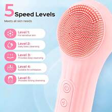 5 Modes Silicone Face Scrubber, Waterproof Face Scrubber Exfoliator For Men & Women, Rechargeable Electric Facial Cleansing Brush For Deep Cleansing, Exfoliating, Massage - Pink - View 4