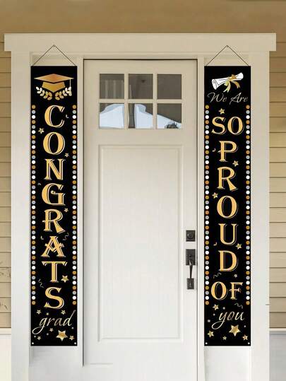 1Pair Black Gold 2026 Graduation Gatepost Couplet,Congratulations Graduation Hanging Banner,Graduation Photography Props,Graduation Season Door Porch Sign,Gatepost Couplet Decor,Graduation Party Decor,Graduation Home Decor,Congrats Grad Decor,Class Of 2026 Graduation Celebration Decoration,Versatile Hanging Options For Porch, Door, Indoor Yard,Indoor/Outdoor Party Decor