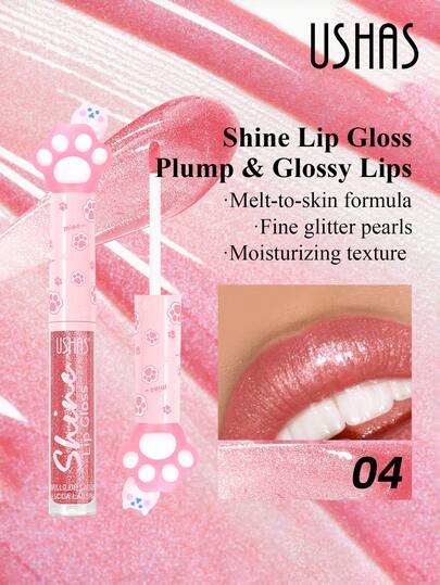  USHAS 可爱猫爪唇彩，持久不黏腻，光泽感强，闪亮妆效，液体唇膏，易于涂抹，适合所有肤质