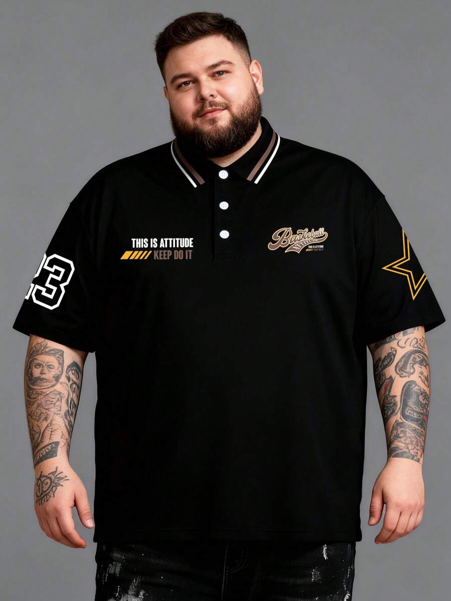 AnChiStreetwear - Plus Size Men's Summer Casual Letter Graphic Print Polo Shirt, Suitable For Work Occasions / Gift For Husband And Father - Multicolor - View 1