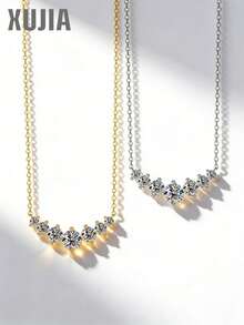 XUJIA 1pc Women's S925 Sterling Silver Smiling Diamond Necklace, 6.5mm, 5mm, 4mm And 3mm Moissanite Diamond Necklace, Exquisite Sparkling Bridal Wedding Jewelry Gift - NMO-058 - View 1