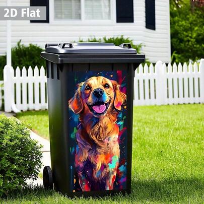 1 miếng dán thùng rác phẳng 2D tự dính, thiết kế hình chó Golden Retriever sống động, nhãn dán thùng rác bằng PVC chống thấm nước cho trang trí nhà cửa ngoài trời, trang trí thùng rác sáng tạo, phù hợp cho trang trí tường và nhà bếp, sắp xếp nhà cửa, chất liệu PVC, dễ bóc và dán, nhãn dán nghệ thuật phẳng, trang trí nhà bếp.
