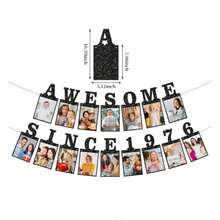 1套，黑色“Awesome Since 1976”DIY串珠照片横幅生日装饰，男女皆宜 - 黑色闪光50岁生日和周年纪念装饰派对用品，趣味闪光50岁生日装饰，男女周年纪念派对 - 1976-50歲 - 查看 3