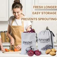 Bolsa Reutilizable para Almacenar Cebollas y Patatas, Bolsas de Lona Grandes con Cordón y Cierre Lateral, Organizador para Mantener Frescas las Verduras y Frutas ADJM - CSDS 1 pieza - Ver 4