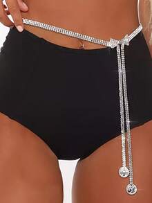 1 chiếc dây đeo eo đính pha lê 3 hàng sáng bóng với mặt dây chuyền hình nơ và tua rua thanh lịch, phù hợp cho bikini và trang phục dự tiệc. - Nhiều màu - Xem 6