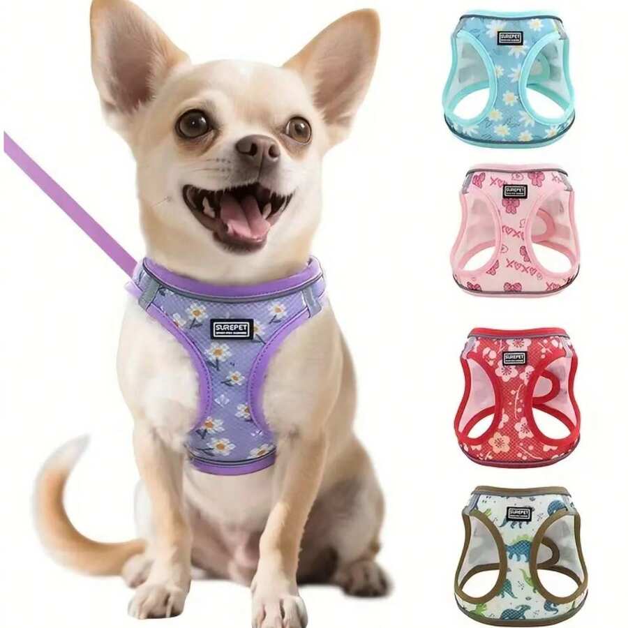 狗狗牵引绳套装，柔软网状防拉扯设计，反光可调节，适合小型至中型犬，可用于散步、跑步、训练宠物背心 - 藍色 - 查看 1