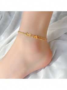 1 pieza Tobillera minimalista y de moda con letras LOVE de doble capa en tono dorado - Dorado - Ver 5