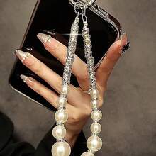 1pc Luxury Rhinestone Pearl Beaded Phone Lanyard, Phone Case Charm Pendant - Multicolor - View 9