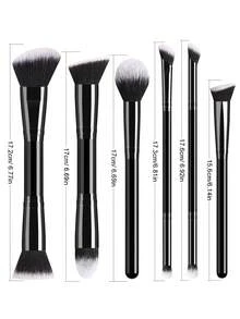 6pcs Professional Makeup Brush Set, Dual-Ended Face & Eye Brushes For Foundation, Concealer, Eyeshadow, Soft Synthetic Bristles - Multicolor - View 11