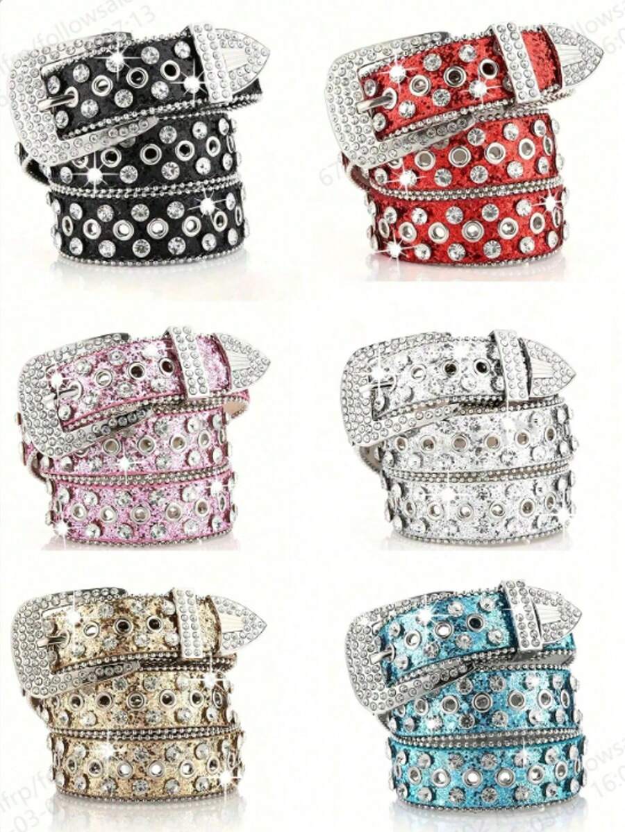 1 chiếc thắt lưng nam màu trơn phong cách Punk Rock Hip Hop đường phố đính đá, thắt lưng quần jeans cao cấp unisex. - Nhiều màu - Xem 1