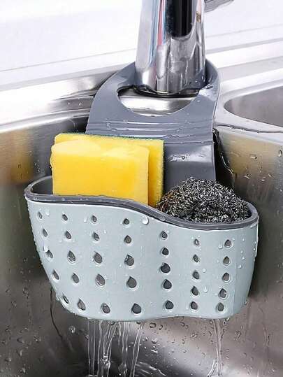 1pc Adjustable Silicone Storage Basket For Sink, Can Be Used As Sponge Holder, Faucet Basket Or Kitchen Storage Bag. (Please Purchase Carefully As The Product Specification Includes Sponge, Not Recommended To Purchase!)
