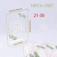 4x6英寸透明亚克力婚礼桌号牌，1-20号，带支架，金色边框，绿色花卉主题座位卡，适用于婚礼装饰，优雅 - 透明 - 查看 9