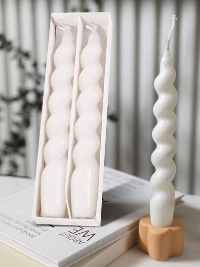 2 cây/hộp Nến xoắn ốc nhiều màu sắc cổ điển, Nến xoắn thân dài không khói, không mùi, Quà tặng Ngày Valentine, Nến trang trí tạo không khí lãng mạn cho bữa tối, đám cưới, sinh nhật, Kết cấu đặc, Thời gian cháy lâu, Không khói, không mùi