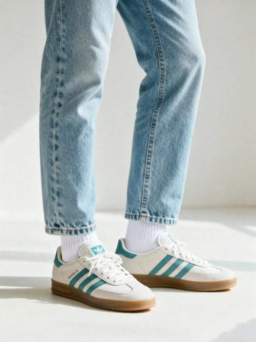 Adidas Originals GAZELLE INDOOR 室内舒适百搭低帮休闲运动鞋,男女通用,白色和蓝色 - 白藍 - 查看 1