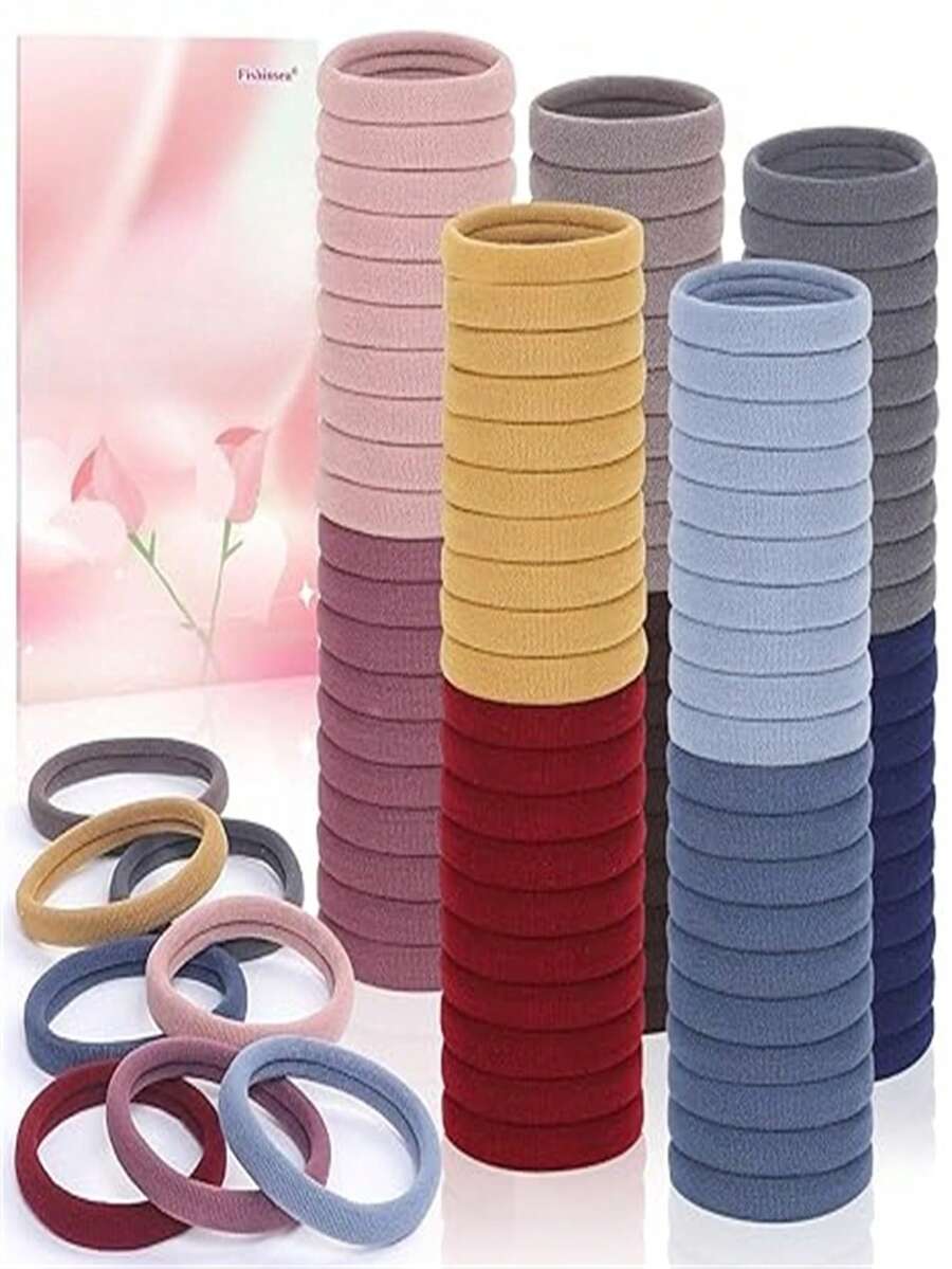 50/100/200 件/套 简约低调基础款 4 厘米/1.57 英寸弹力发圈，适合女性和女孩日常佩戴，可作发圈、发绳、马尾辫等，家居美发饰品，橡皮筋发圈，弹力发绳 - 莫蘭迪色 - 查看 1