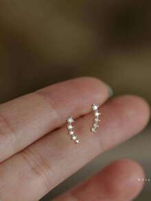 1 Pair Elegant S92 Pure Silver Gradient Zirconia Stud Earrings, Minimalist Japanese Style Jewelry Accessory, Romantic Gift - Radians 1 - View 2