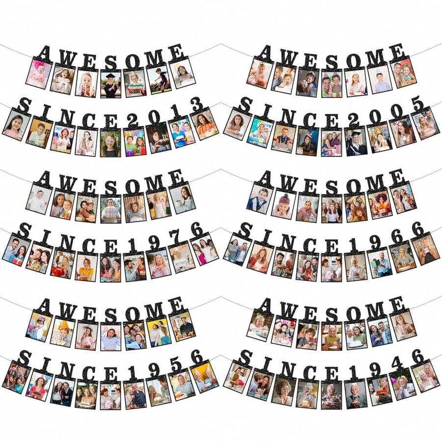1 套,2013/2005/1976/1966/1956/1946 年 DIY 黑色闪光照片横幅生日装饰,男女皆宜 - 黑色闪光 13/21/50/60/70/80 岁生日和周年纪念装饰派对用品 - 彩色 - 查看 1