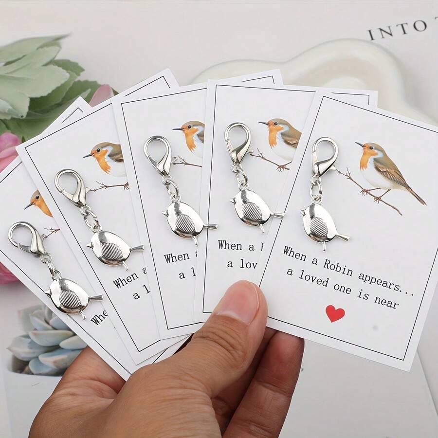 Bộ 10 móc khóa hình chim Robin cổ điển - "Khi chim Robin xuất hiện, người thân yêu đang ở gần", quà tặng kỷ niệm, quà tặng Ngày Valentine, phụ kiện túi xách mùa thu, móc khóa thẻ ID, trang trí xe hơi, mặt dây chuyền túi xách, quà kỷ niệm, quà tặng Ngày của Mẹ.
