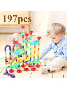 197pcs Marble Race Track Toys, Marble Run Set, Construction Building Blocks Game For Kids Birthday STEM Gifts, And Early Cognition, Hand Exercise, Parent-Child Interaction, Distinguish Colors - 彩色 - 查看 8
