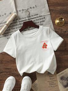 1pc Baby Girls' Creative Cartoon Graphic Letter Slogan Print Basic Round Neck Short Sleeve T-Shirt, Casual & Fashionable Infant Clothing - White - View 3