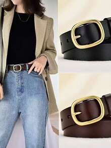 1 pièce Ceinture en jean polyvalente et minimaliste pour femmes avec boucle métallique, convient aux étudiantes - Café - Voir 1