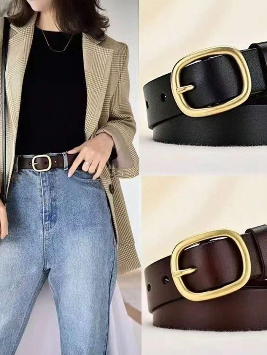 1 pièce Ceinture en jean polyvalente et minimaliste pour femmes avec boucle métallique, convient aux étudiantes - Café - Voir 1