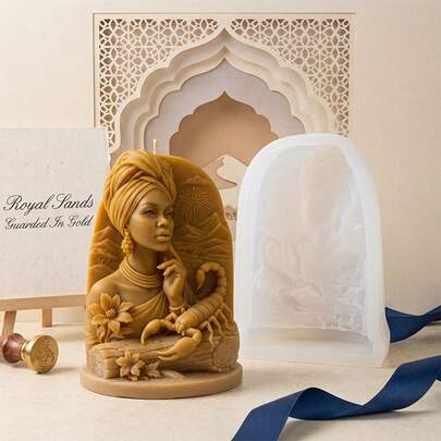1pc Easy Release Silicone Candle Mold, Desert Goddess Scorpion Layered Embossed Arch, Bohemian Royal Desert 3D Embossed Detail Easy Release DIY Scented Candle Mold, Suitable For Home Decor Gifts