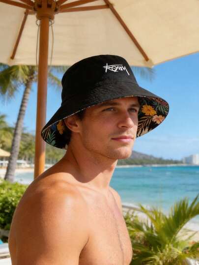 1pc Spring Summer Wide Brim Bucket Hat Women Men Korean Letter Embroidery Outdoor Sun Hats Double Side Wear Bucket Hat,Essential For Outdoor Sports, Travel, And Beach Vacations