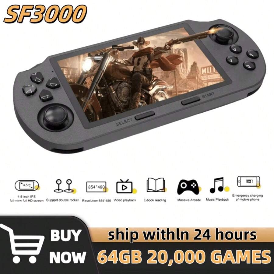 SF3000 Retro Handheld Game Console, Linux System, 4.5" 854*480 IPS Screen, 3000mAh Portable Pocket Video Game Player