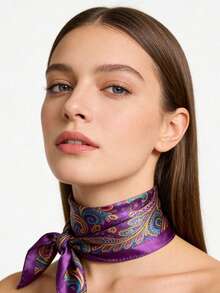 1pc Paisley Pattern Printed 90cm Fabric Square Scarf, Can Be Used As Headwrap, Bandana Or Shawl Elegant Bandana,Hair Band,Head Band Ideal For Dressing Up Your Look - Red - View 5