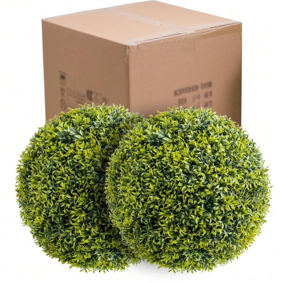 2/4 Pack Artificial Boxwood Topiary Balls - Realistic Faux Greenery For Porch, Patio, Balcony Decor - Outdoor/Indoor Hanging Plants, Wedding & Home Decoration - Cây xanh, 16,53 inch - Gói 2 cây - Xem 1