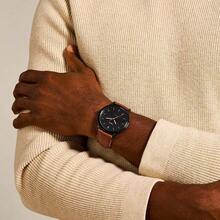 Fossil Simple Blue Dial Men's Brown Leather Strap Quartz Watch, Daily Casual Men's Watch - Brown - View 3