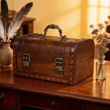 1pc Vintage Wooden Multi-Function Jewelry Box - Antique Style Jewelry & Accessories Storage Box With Lock, Can Store Rings, Earrings, Necklaces, Watches | Home Desktop, Travel, Gift Use (Vintage Design) - View 3