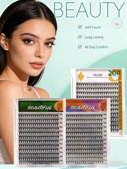 12 Rows/240pcs C Curl Mixed Length Hot Melt Lash Clusters, 20/30/40pcs Soft Curly Natural Look Eyelash Extensions, Enlarging Eyes, Portable For Home Or Outdoor Use, Party Makeup