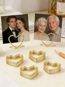20pcs Gold Heart Shaped Table Number Cards, Heart Shaped Metal Photo Clip Holders For Wedding Table Number Cards, Suitable For Wedding Decor, Birthday Party, Bridal Shower (Gold Heart Shape) - A - View 7