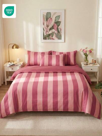 2/3pcs Cartoon Bedding Set, Soft & Breathable Bed Linens, Skin-Friendly Comfortable Cartoon Style Duvet Cover Set, Wrinkle-Resistant, Cute Home Textile, Striped Pattern Duvet Cover & Pillowcase, Fits Twin/Full/Queen Size Bed, Suitable For All Seasons, Fashionable & Adorable Bedroom/Dorm Decor, Machine Washable