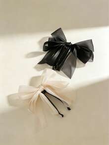 2pcs/1pc French Organza Bow Banana Hair Clips, Elegant Butterfly Clips, Gentle Fairy-Like Hair Accessories, Fashionable Daily Wear - Multicolor - View 2